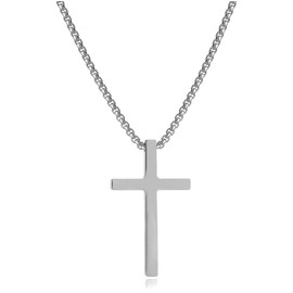 HSWYFCJY Cross Necklace for Men，Silver Black Gold Stainless Steel Plain Cross Pendant Necklace Cross Pendant Necklace Faithful Jewelry For Mens Boys Son，Chain 16,18,20,22 Inch (20inch, Silver)