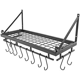 Southern Homewares Hanging Pot Holder Rack – Kitchen Shelf for Storage & Organization, Includes 12 Hooks for Pots and Pans