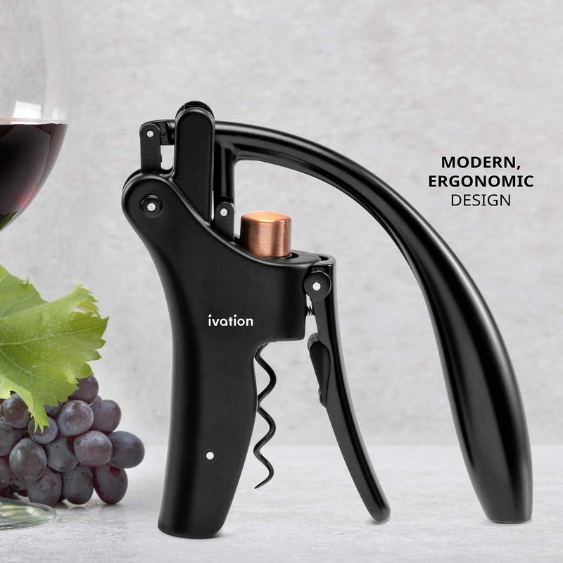Ivation Wine Bottle Opener | Manual Handheld Corkscrew with Ergonomic