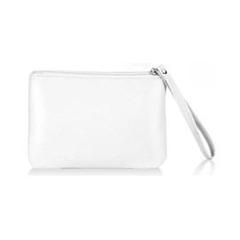 4.5 x 6.5 Clutch Stadium Approved, Leather Coin Purse for Women Wristlet Money Pouches for Cash Car Change with Zipper Lipstick Holder, Extra Small Makeup Bag for Purse Organizer Insert, White