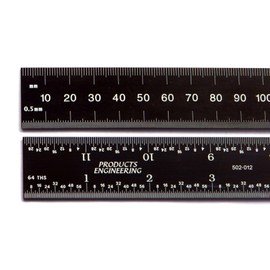 PEC Tools 24" 600 mm English/Metric black chrome,"high contrast" machinist ruler with markings .5mm, mm 1/32" and 1/64" â¦