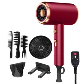 Powerful Ionic Hair Dryer Kit, 1 Set Hair Dryer & Concentrator & Diffuser & 3 Comb & Hanging Rack & Manual, Professional Hair Styling Tool, Versatile Styling Options, Frizz Reduction, Hair Dryer, Hair Blow Dryer:_Red_one-size