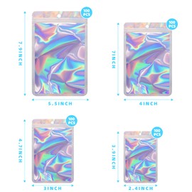 400 Pack 4 Size Bags with Clear Window,Scratch Resistant Hand Holographic Packaging Pouch,Resealable Bag for Small Bussiness Cookies Jewelry Candy Sample (Holographic, 2.4×3.9,3x4.7,4×7,5.5×7.9 inch)