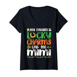 Womens Magnet Shamrocks Patrick Day My Lucky Charms Call Me Mimi V-Neck T-Shirt