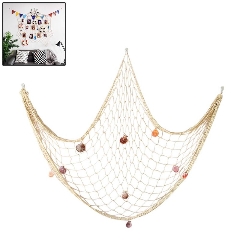 Decorative Fishing Net Wall Decor with Seashells Nautical Style Wall