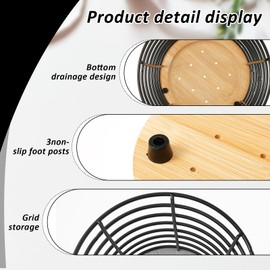 UKQRRTC 2Pcs Hollow out Iron Utensil Caddy, 2 Sizes, Open Top Cooking Utensil Organizer with Wooden Base for Spatula Spoon Chopstick