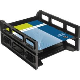 Business Source Front-Load Stackable Letter Tray, Black, Plastic, Rectangular, 62884