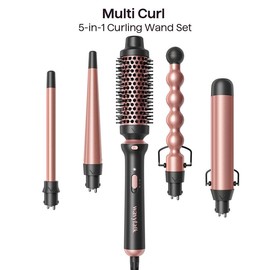Wavytalk Multi-Curl 5-in-1 Ceramic Curling Wand Set, Fast Heat Up Curling Wand from 1/2 to 1 1/4 Inch and a Thermal Brush, Dual Voltage Curling Iron:_5 in 1 Curling Wand Set