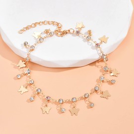 Clataly Turquoise Anklet Bracelets Multilayer Butterfly Anklets Flower Pearl Beaded Ankle Summer Accessories Beach Foot Jewelry for Women (Gold Butterfly)
