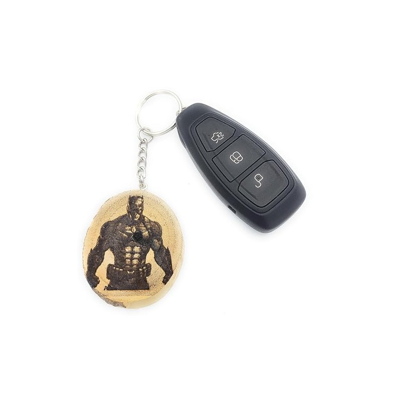Promotech Superhero Handmade Laser Engraved Unique Wooden Keyring, natural wood