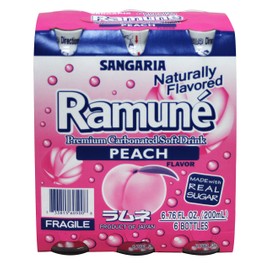 Sangaria Ramune, 6.76 Fluid Ounce (Peach, 6 Bottles)