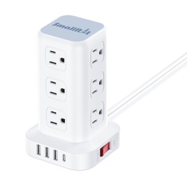 PD 20W USB C Surge Protector, Mini Power Strip Tower Travel 12 AC 4 USB Power Strip with USB Ports 6.5FT Overload Protection for Home Office