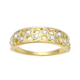 925 Sterling Silver Filigree Band Ring for Women with 0.12 Carat TW Natural Diamond Accents, Yellow Gold Plated, H-I Color I1-I2 Clarity (Size- 5)