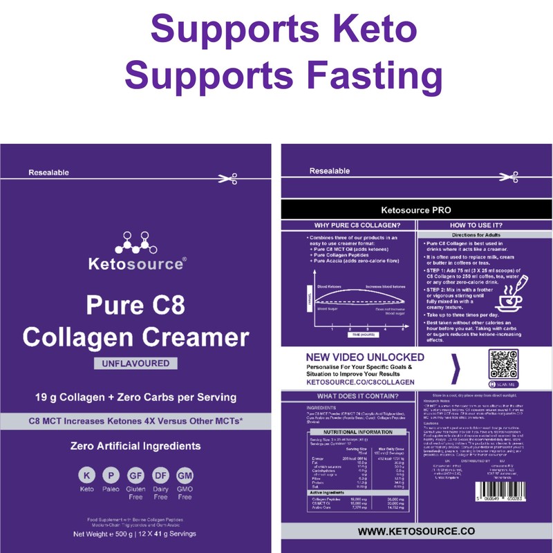 Ketosource Pure C8 Collagen Creamer | Mixes Easily Without Clumping