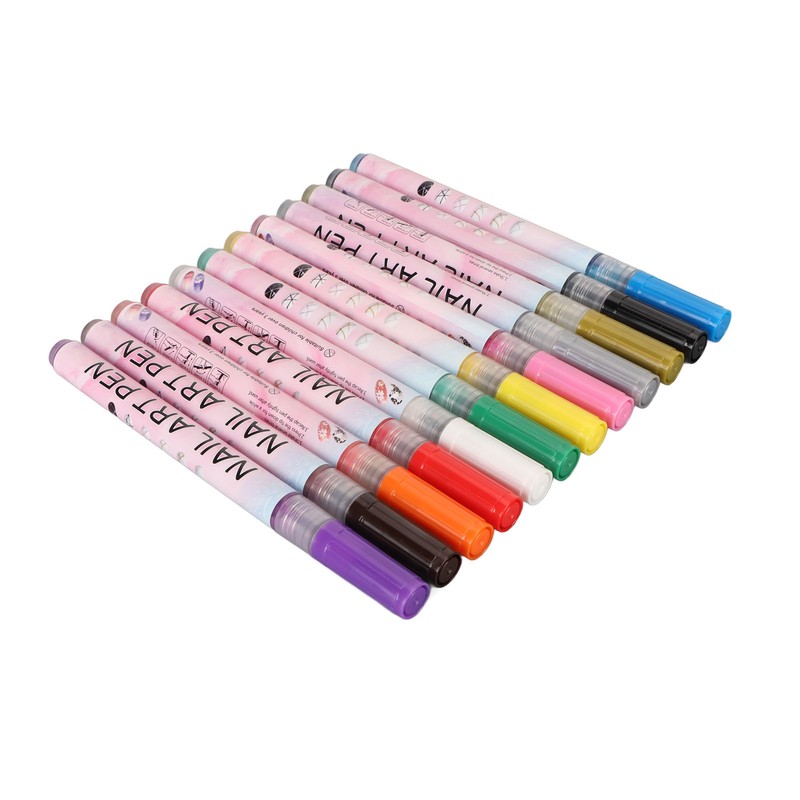 12Pcs 3D Nail Polish Pens 0.5mm Tip Bright Colors Easy