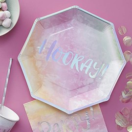 Ginger Ray Iridescent Hooray Rainbow Paper Party Plates - Iridescent Party