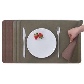 Simurq Washable Place Mats in Leather Look - Reversible and Non-Slip Placemats Table Mats Table Coasters - Table Decoration for Dining Room, Kitchen, Restaurant and Hotel (Taupe/Green, Set of 6)
