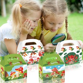 12 Pcs Mushrooms Party Favor Boxes,Wild Mushroom Party Gift Box,Green Mushroom Treat Box,Mushrooms Party Cadny Goodie Bag for Birthday Baby Shower