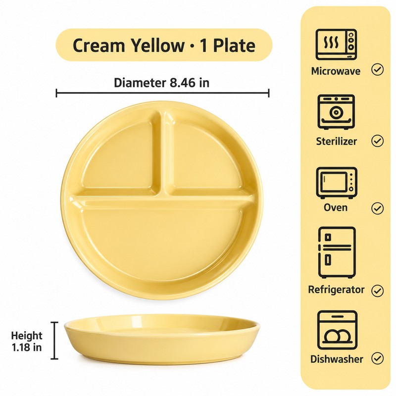 Ceramic Divided Plate Set for Everyday Meals – 3-Section Serving