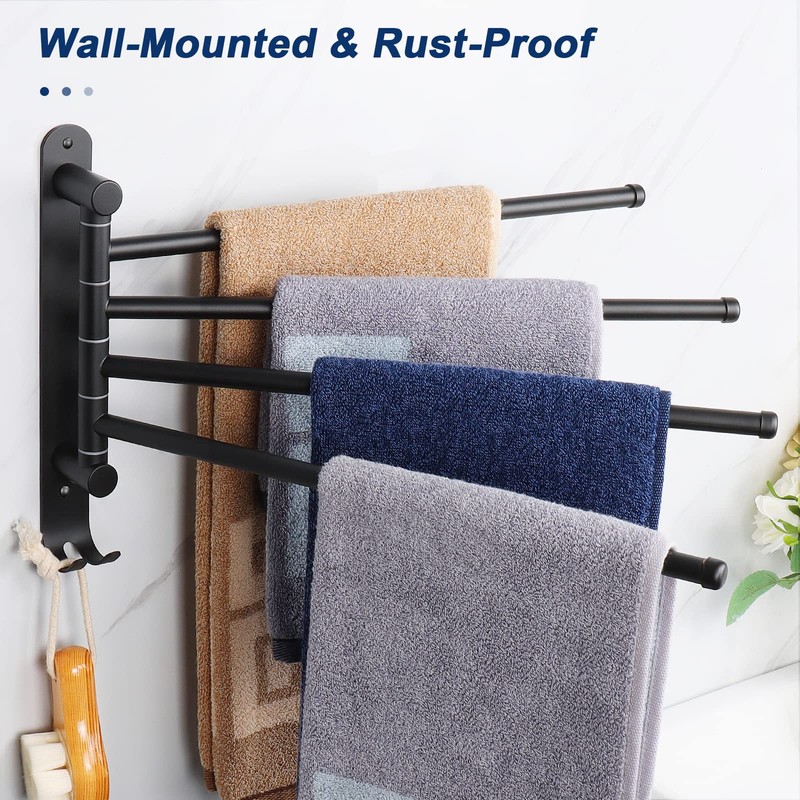 NearMoon Swivel Towel Rack, Thicken SUS304 Stainless Steel 4-Arm Towel
