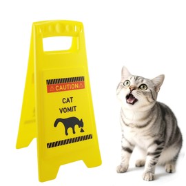 Large Cat Vomit Sign Caution, 9.8 Inch Funny Cute Cat Vomit Sign Avoid Accidents for Indoor Outdoor, Cat Warning Sign Decoration Funny Prank Gift, Desk Decoration for Cat Lovers and Cat Decorations