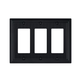 ZILLSEA 1-Pack Black Triple Decorator Wall Plates, Metal Electrical Outlet Receptacle Covers, Classic Beadboard Switch Plates, 3 Gang, 6.77''*4.88'', Midsize