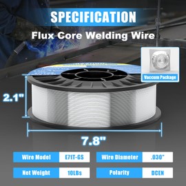 AZZUNO Flux Core Mig Welding Wire, E71T-GS Mild Steel Gasless Mig Wire .030" 10-LB, 1-PACK