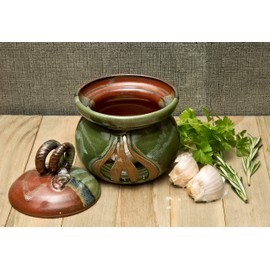 Ceramic Garlic Storage Keeper, Made in the USA, Green, Hand Dipped