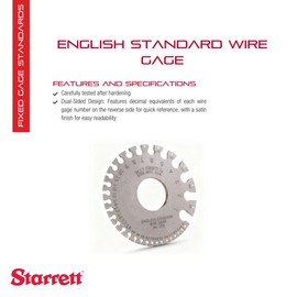 Starrett English Standard Wire Gage with Satin Finish and Decimal Equivalents on The Reverse Side - Ideal for Professionals and DIY Home Improvement - 188