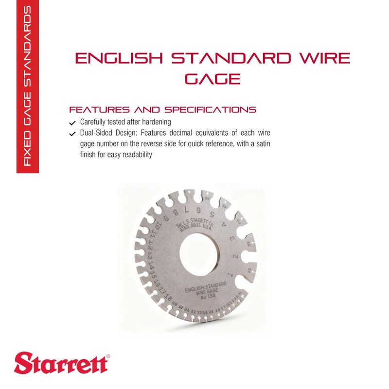 Starrett English Standard Wire Gage with Satin Finish and Decimal