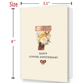 Bestmelo 7 Year Anniversary Card,7th Anniversary Card Gifts,7 Year Wedding Anniversary Day Gifts,Happy Copper Anniversary,8x5.3 Inches,Double-Sided