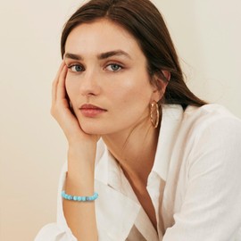 PRETOLE Crystal Bracelet for Women,8MM Bead Bracelets for Women Natural Stone Bracelets Elastic Skyblue Quartz Bracelet Gemstone Bracelet Crystal Bead Bracelets for Women Mothers Day