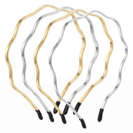 4PCS Metal Thin Headbands for Women, Elastic Hair Bands, Trendy & Cute Gold and Silver Designer Hair Accessories