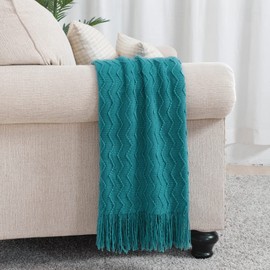 BOURINA Textured Solid Soft Sofa Throw Couch Cover Knitted Decorative Blanket, Teal, 152x203cm