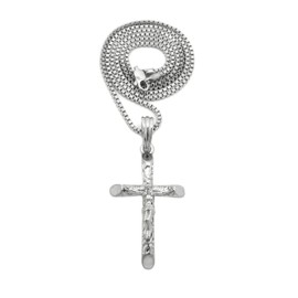 NYFASHION101 Crucifix Jesus on Rugged Cross Pendant Pendant with 3mm Box Chain Necklace, Silver-Tone, 24"
