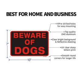 Beware of Dog Signs for Fence Dog Metal Warning Sign (4 Pack) 10”x7” 0.40 Rust Free Aluminum Reflective Sign Pre-Drilled Holes for Easy Mounting UV Coating Weather Resistant for Outdoor Use