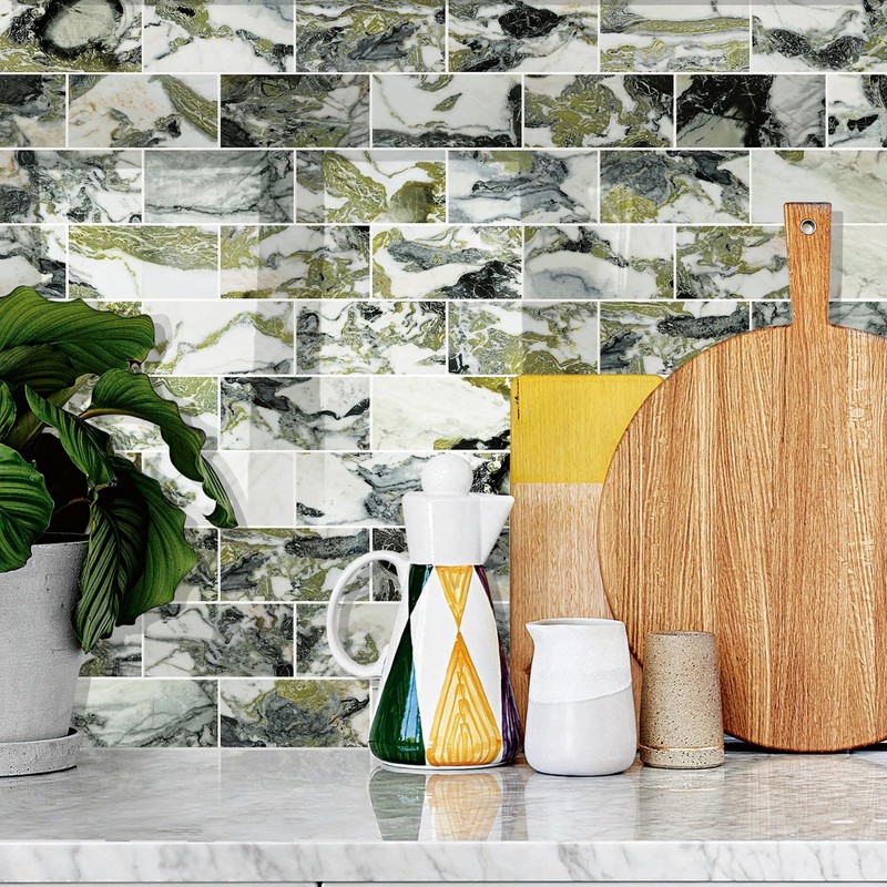 Vamos Tile 100-Piece Glossy Ice Green Peel and Stick Backsplash