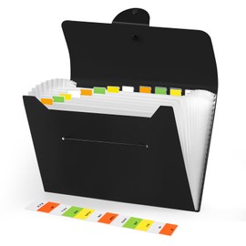 Brencco Brencco Dokumentenmappe A4，Mappen Ordnersystem Mit 12 Fächern，Fächermappe Mit Etiketten Document Organizer Schwarz
