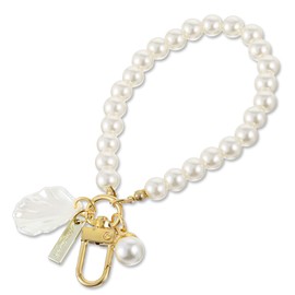 Teaaha Pearl Keychain Wristlet Golden Imitation Pearl Key Chain Women Cute Purse Charms Pendant Love Heart Girly Backpack Key Ring Accessory Gift for Car Keys, gold