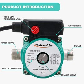 KOLERFLO Hot Water Recirculating Pump,3/4 NPT Water Circulator Pump,Circulation Pump for Domestic Water Heater System (RS15-6 Stainless Steel Green)