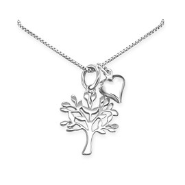 Tree of Life Necklace with Puffed Heart Charm for Women, Sterling Silver Tree of Life Necklace, Mom Christmas Gift, Mother in Law Holiday Present, Mother's Day Gift (24 inches)