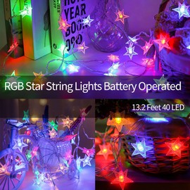 13.2ft 40 LED Battery Powered Fairy String Light,Five-Pointed Star String Lights for Chrismas, Party, Wedding, New Year, Garden Décor (Multi-Color)