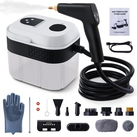 Lamberia Steam Cleaner with 16pcs Accessories, 2500W 1700ml 1.8 Quarts Tank, 6-Level Adjustable Portable Handheld Pressurized Steamer, 15s Heat-Up Steam Cleaner for Home, Car, Kitchen(White, US Plug)