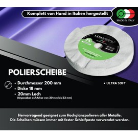 Lux Metal - Polishing Disc 200 mm Cotton Wool for Grinding Stand Double Grinder Drill Cordless Screwdriver Angle Grinder Polishing Discs for Polishing Metal such as Aluminium Stainless Steel for