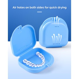 JMU Retainer Case with Vent Holes, Orthodontic Retainer Case Mouth Guard Case with Tight Snap Closure, Light Blue