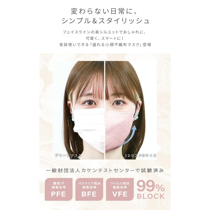 [ジュエルフラップマスク] マスク 立体 小さめ バイカラー おしゃれ 20枚×1箱 【カケンテスト済み】 花粉対策 小顔効果