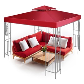 Flexzion 12x12 Gazebo Canopy Replacement Cover - 3.6m x 3.6m Outdoor Gazebo Canopy Cover - Double Tier UV30 Cover for Canopies, Garden, Patio, Yard Tent (Red)