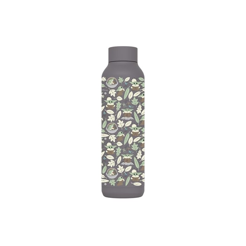 Quokka The Mandalorian Grogu Leaves Thermosflasche, Edelstahl, einfarbig, Grau, 630