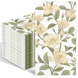 100PCS Floral Napkins White Vintage Magnolia Guest Napkins 3 Ply Disposable Hand Towels for Bathroom Spring Summer Flower Dinner Paper Napkins for Wedding Birthday Tea Party Bridal Baby Shower