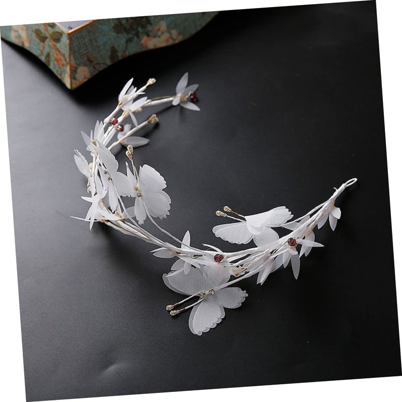 WOONEKY White Butterfly Chiffon Soft Chain Headband for Women Elegant